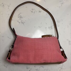 Fossil Pink Woven Straw & Leather womans Shoulder Bag Purse Handbag Casual Work
